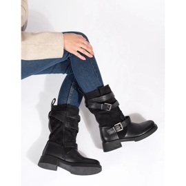 Botines de mujer negros con tacón bajo y hebillas 1