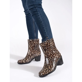 Botas de agua de mujer con tacón con estampado de leopardo. marrón 1