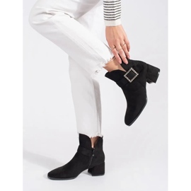 Botines de mujer de ante negro con hebilla plateada 4