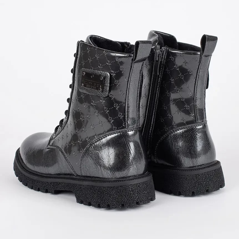 Botines con cordones charol negro para niña 1 Botines con cordones charol negro para niña 1