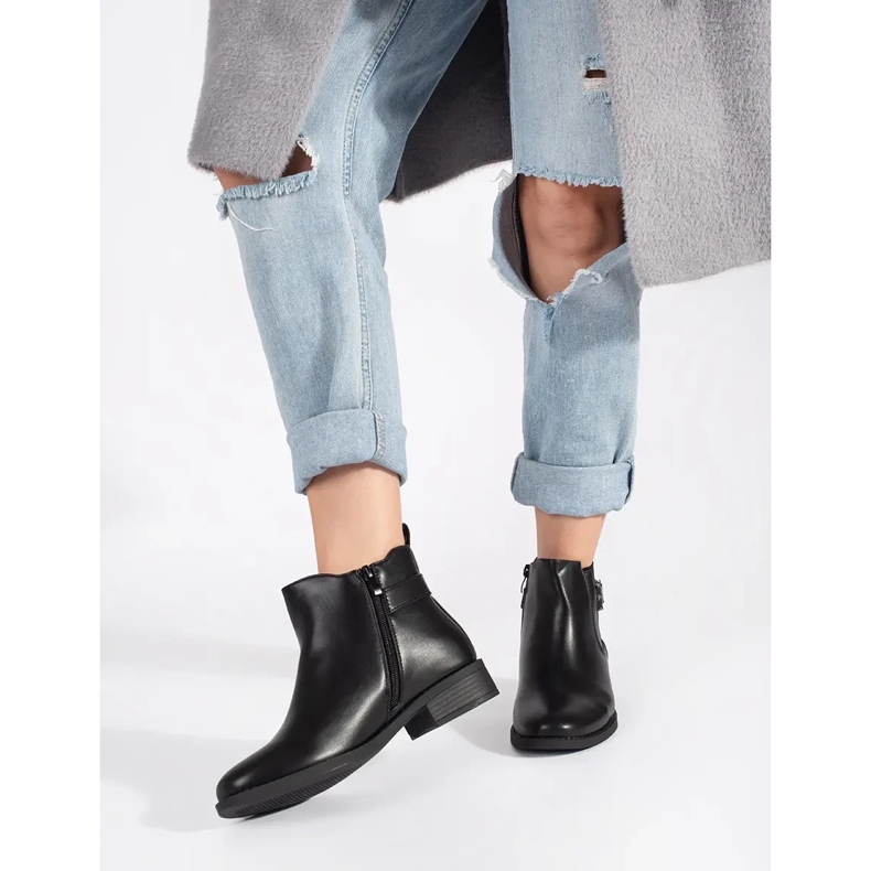 Botas Chelsea de mujer negras con tacón plano negro 1 Botas Chelsea de mujer negras con tacón plano negro 1