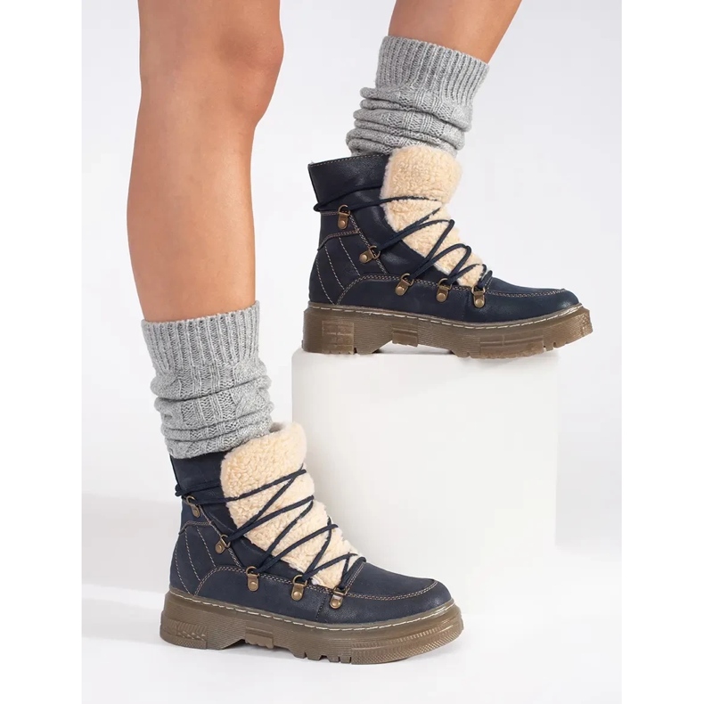 Goodin Botas con cordones, aislantes y de color azul marino, con piel de oveja 2