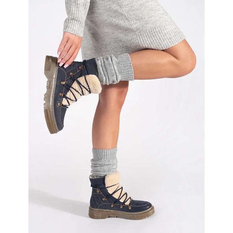 Goodin Botas con cordones, aislantes y de color azul marino, con piel de oveja 1