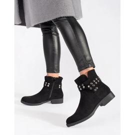 Botines de mujer bajos de ante con pedrería negro 2