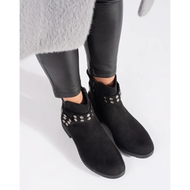 Botines de mujer bajos de ante con pedrería negro 4