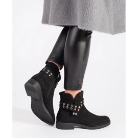 Botines de mujer bajos de ante con pedrería negro 1