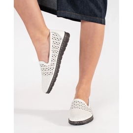 Goodin Zapatos de bailarinas de cuero blanco y abiertos 5