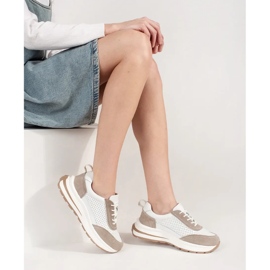 Goodin Zapatos deportivos de cuero Openwork en una espesa suela de beige blanco 3