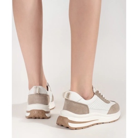 Goodin Zapatos deportivos de cuero Openwork en una espesa suela de beige blanco 4