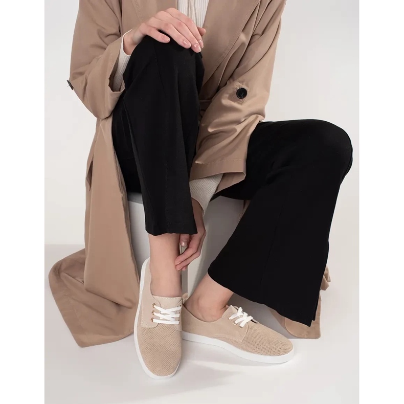 Goodin Zapatillas beige de zapatillas de deporte de cuero natural 1