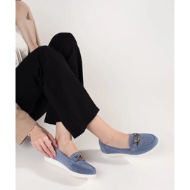 Goodin Mocasines azul de cuero con una cadena en la plataforma 3