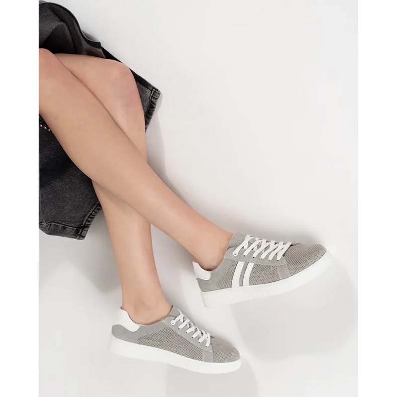 Goodin Zapatillas de deporte de trabajo de pura gris hechos de cuero natural 1