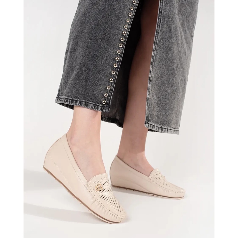 Goodin Zapatos beige para mujeres con una cuña oculta 1