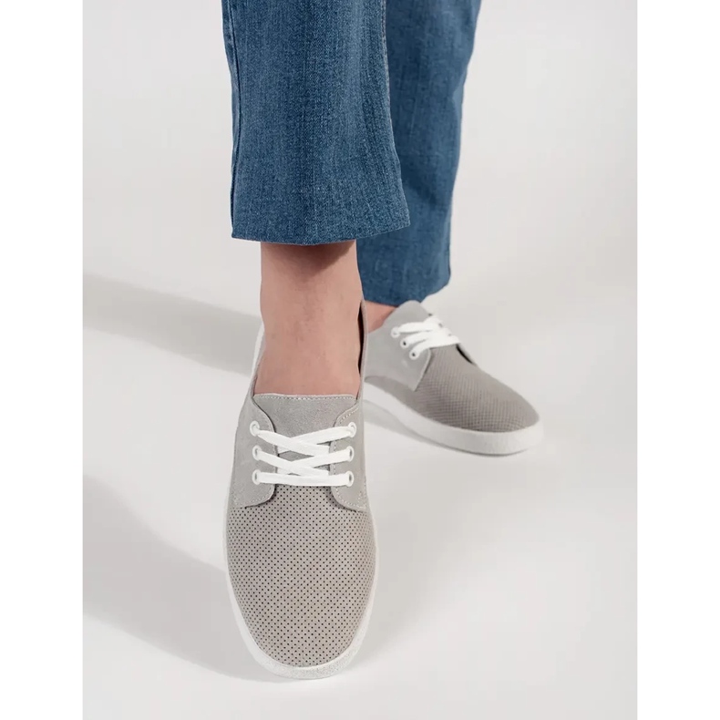 Goodin Zapatillas de deporte de trabajo de pura gris hechos de cuero natural 1