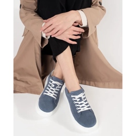 Goodin Zapatillas de cuero azul en una suela gruesa 1