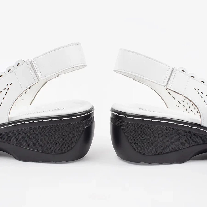 Goodin Sandalias de cuña blanca con un tacón abierto blanco 2