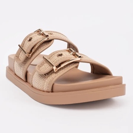 Goodin Chanclas planas para mujeres beige con hebillas 5