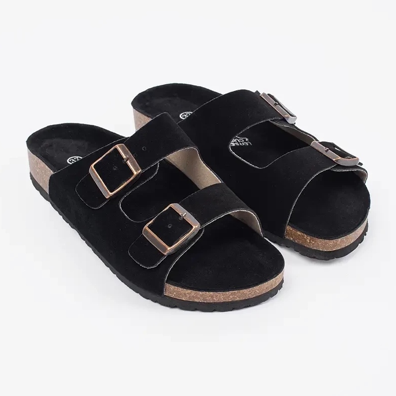 Goodin Chanclas de cuero negro 1