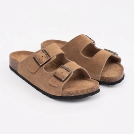 Goodin Chanclas de cuero marrón 2
