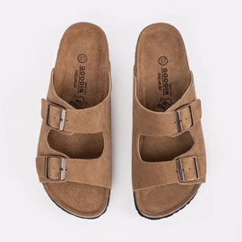 Goodin Chanclas de cuero marrón 4