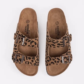 Goodin Zapatillas de cuero para mujeres con estampado de leopardo marrón 2
