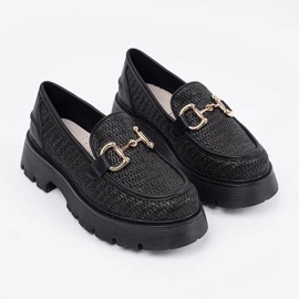 Goodin Mocasines negros en la plataforma con una cadena dorada 1