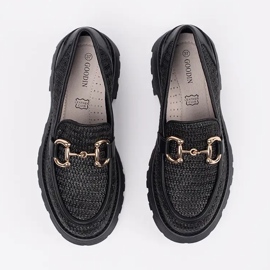 Goodin Mocasines negros en la plataforma con una cadena dorada 4