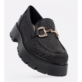 Goodin Mocasines negros en la plataforma con una cadena dorada 3