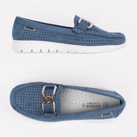 Goodin Mocasines azules abiertos con una cadena decorativa 4