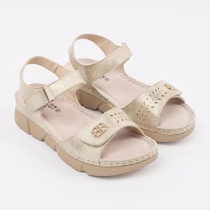 Goodin Sandalias de mujeres doradas con un adorno dorado 1