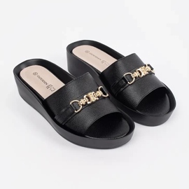 Goodin Chanclas de mujer negras con cadena. negro 2