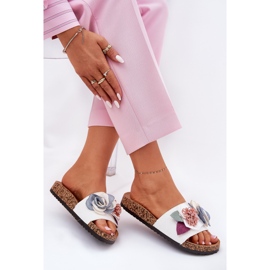 Chanclas para mujeres con flores en una plataforma de corcho blanca blanco 5
