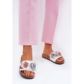 Chanclas para mujeres con flores en una plataforma de corcho blanca blanco 2