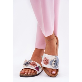 Chanclas para mujeres con flores en una plataforma de corcho blanca blanco 3