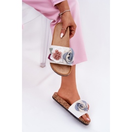 Chanclas para mujeres con flores en una plataforma de corcho blanca blanco 6