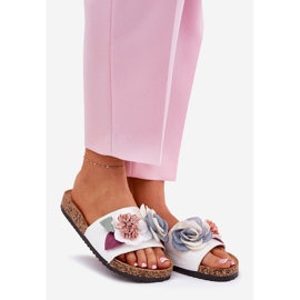 Chanclas para mujeres con flores en una plataforma de corcho blanca blanco 1