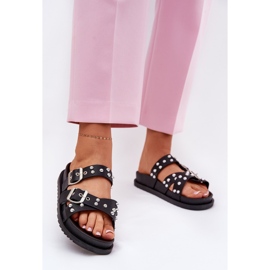 Zapatillas para mujeres con tachuelas y hebillas negras negro 2