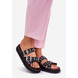 Zapatillas para mujeres con tachuelas y hebillas negras negro 1