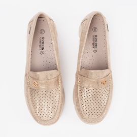 Goodin Mocasines abiertos beige con un elemento dorado 4