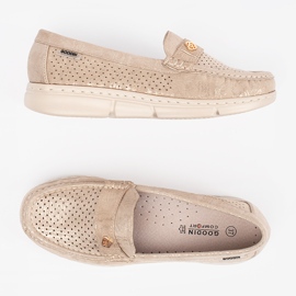Goodin Mocasines abiertos beige con un elemento dorado 5