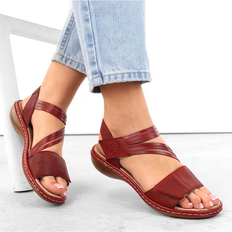Sandalias cómodas de piel Rieker W RKR685 rojo 2