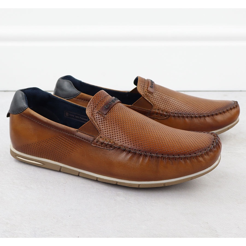 Cuero mocasines Los cómodos bugatti marrón deslizantes de los hombres RR153207 1