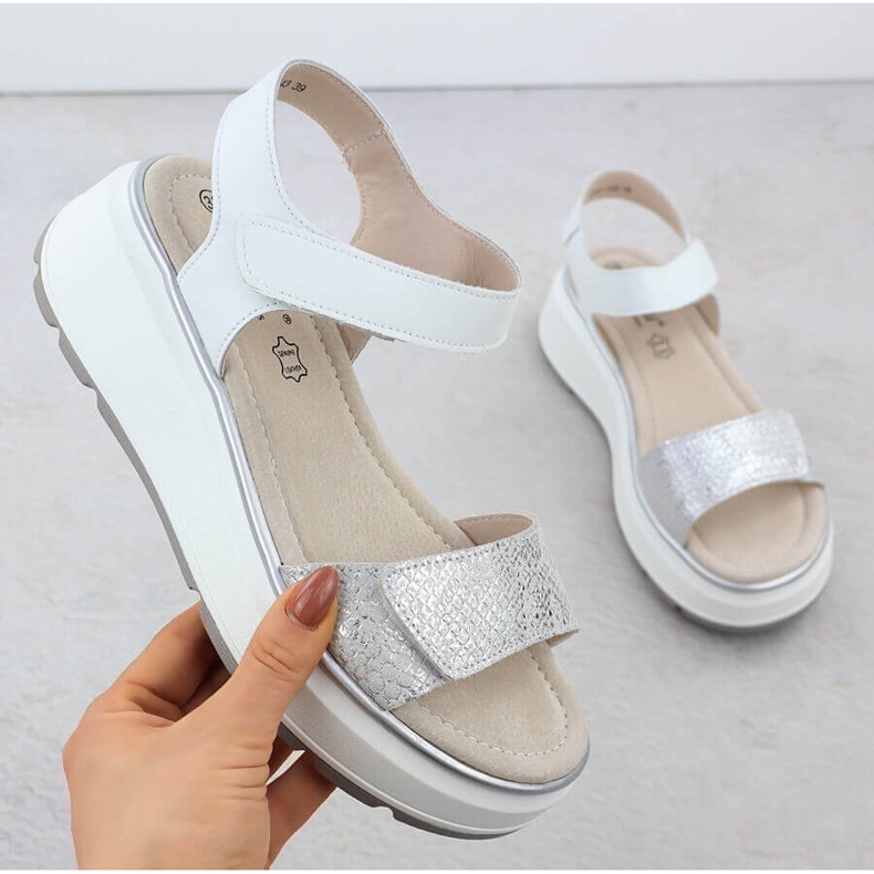 S.Barski Sandalias de cuero para mujeres para la plataforma de plata de velcro S. Barski LR51-543 1