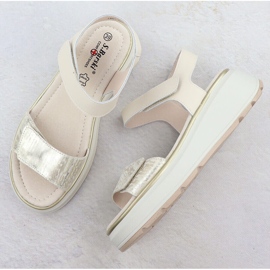 S.Barski Sandalias de cuero para mujeres para velcro Plataforma Złote S. Barski LR51-543 dorado 3
