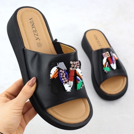 Flip de cuero para mujeres con cuentas negras Vinceza 66623 negro 1