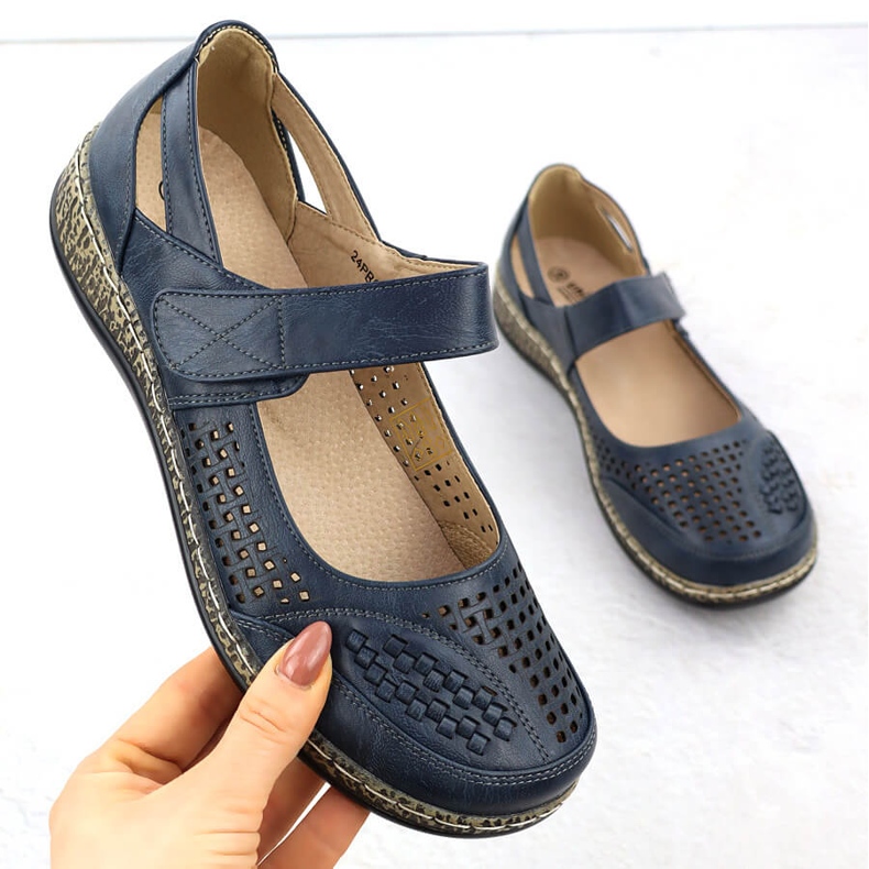 Zapatos para mujeres con velcro azul marino unisoft 7026 1