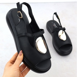 S.Barski Sandalias de cuero para mujeres en Plataforma Czarne S. Barski GR51-603 negro 1