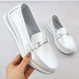 S.Barski Zapatos de mocasín de cuero en la plataforma Pearl Białe S. Barski GR51-598 blanco 1