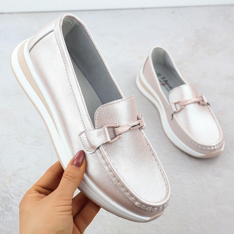 Zapatos de mocasín de cuero en la plataforma Pearl Pink S.Barski GR51-598 rosa 1