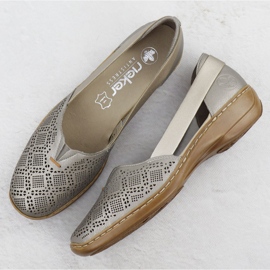 Zapatos de cuero a puertas de mujer, Meringue Comfort Rieker 41351-90 beige 3